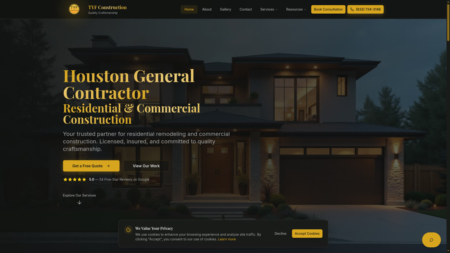 TYF Construction website built by DET Digital